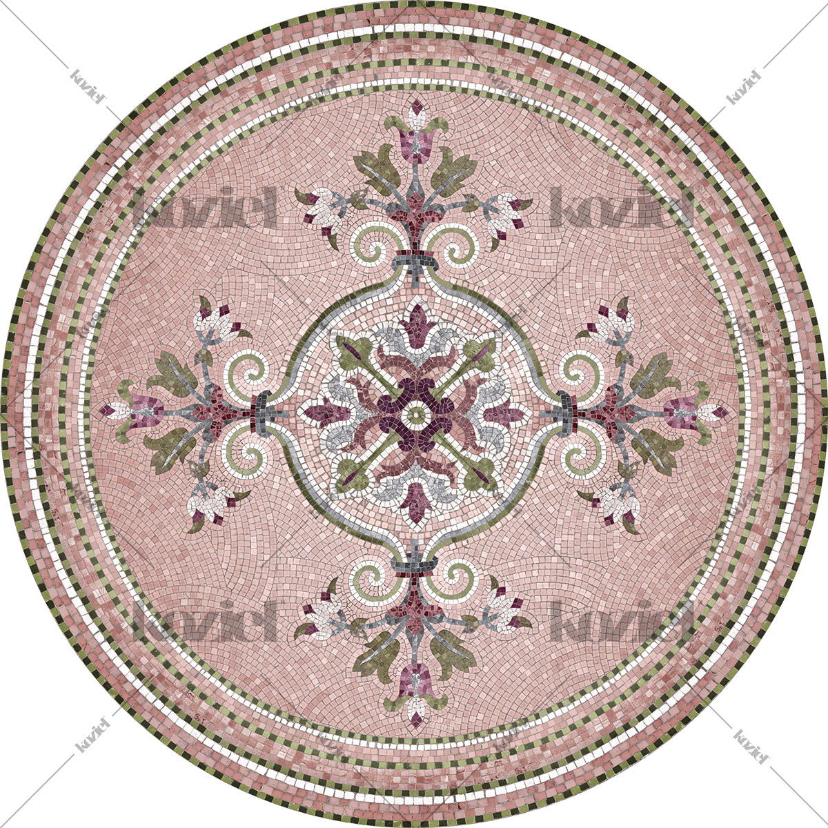 Flora pink vinyl round rug - Ø 130 cm