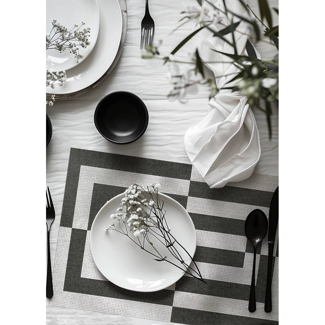 black and white rotating design vinyl placemat