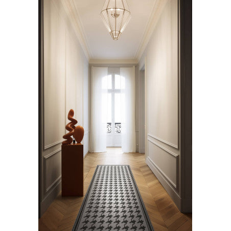 Black houndstooth mosaic vinyl rug - runner