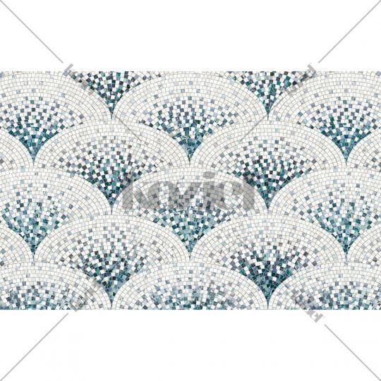 Blue mosaic Art Deco vinyl rug Anthea - 96x60cm