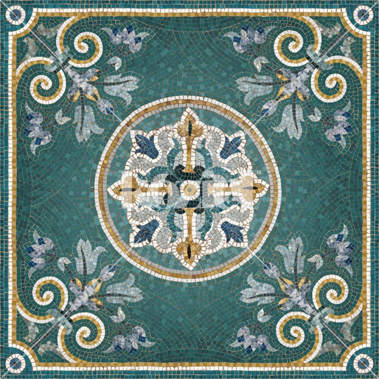 Alma Blue vinyl mosaic rug 98x98cm