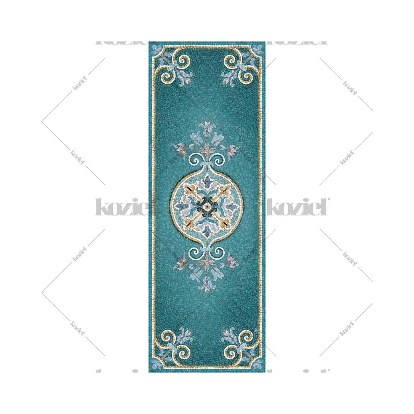 Alma Blue vinyl mosaic rug - runner size