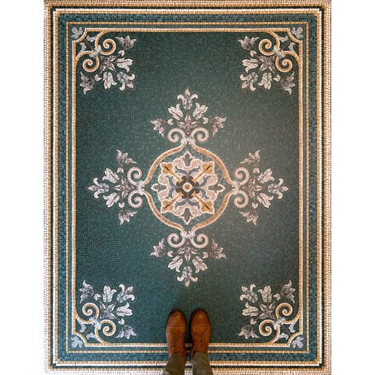 Alma Blue vinyl mosaic rug - Wide 150 x 198