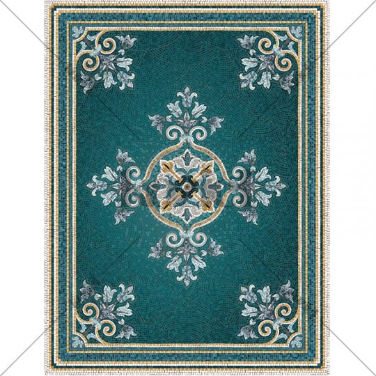 Alma Blue vinyl mosaic rug - Wide 150 x 198