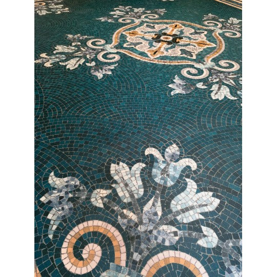 Alma Blue vinyl mosaic rug - Wide 150 x 198