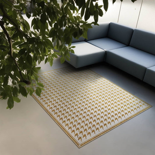 Gold houndstooth mosaic vinyl rug - Wide 150 x 198