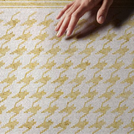 Gold houndstooth mosaic vinyl rug - Wide 150 x 198