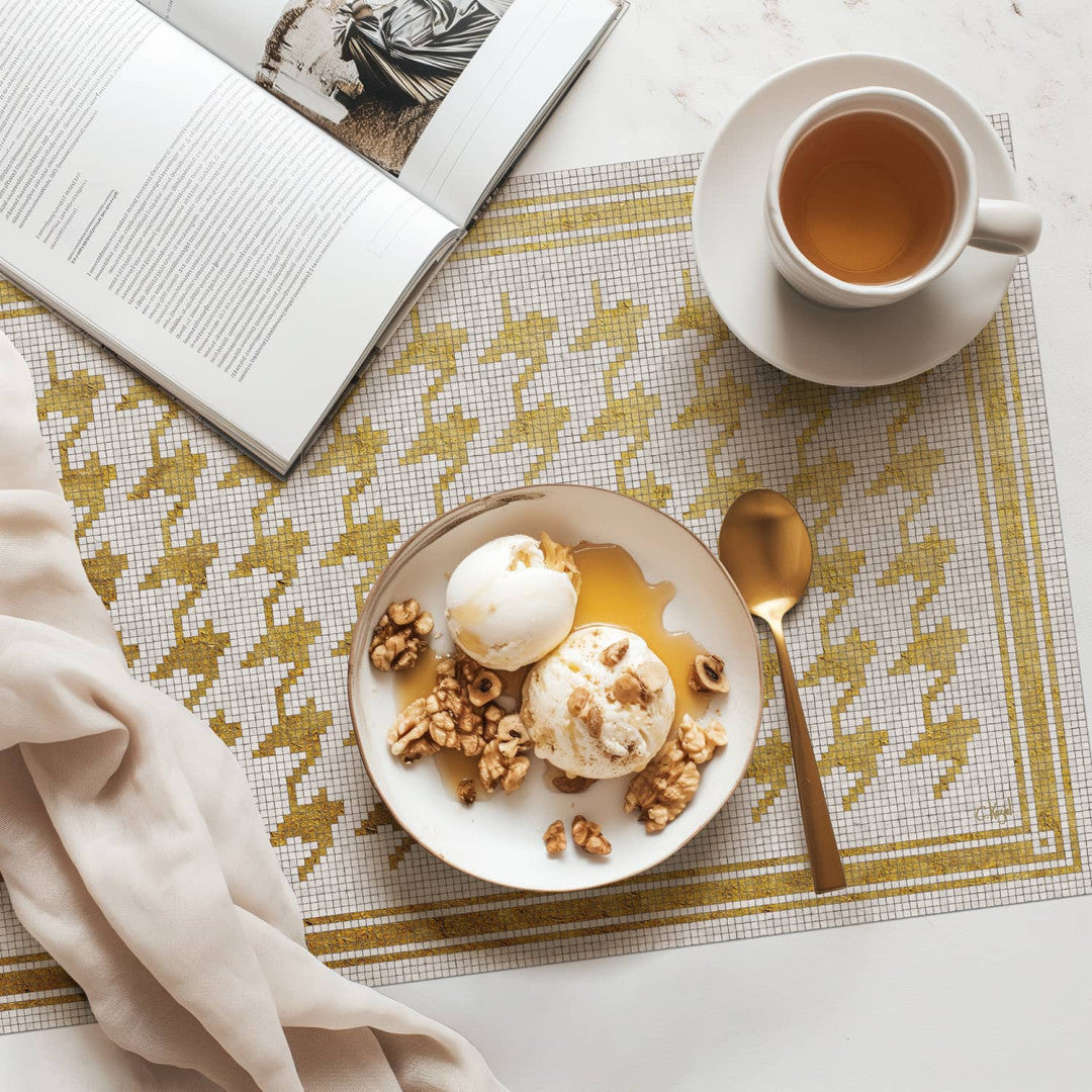 Gold Houndstooth vinyl placemat