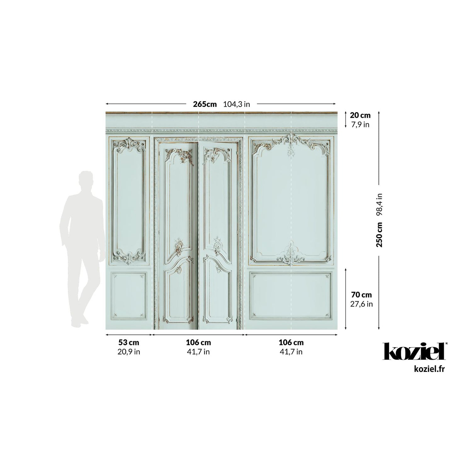 Set of Haussmann wood panels - Aqua