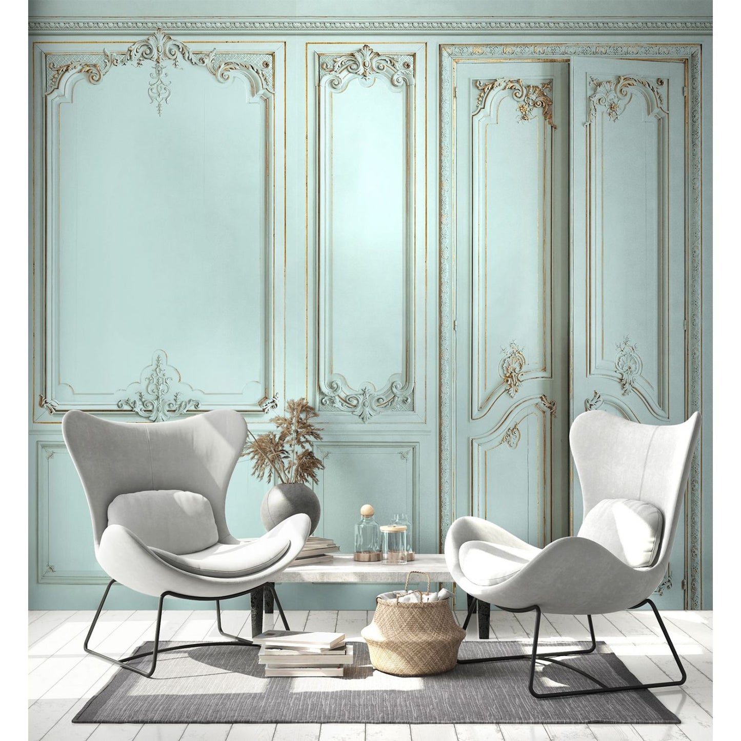 Set of Haussmann wood panels - Aqua