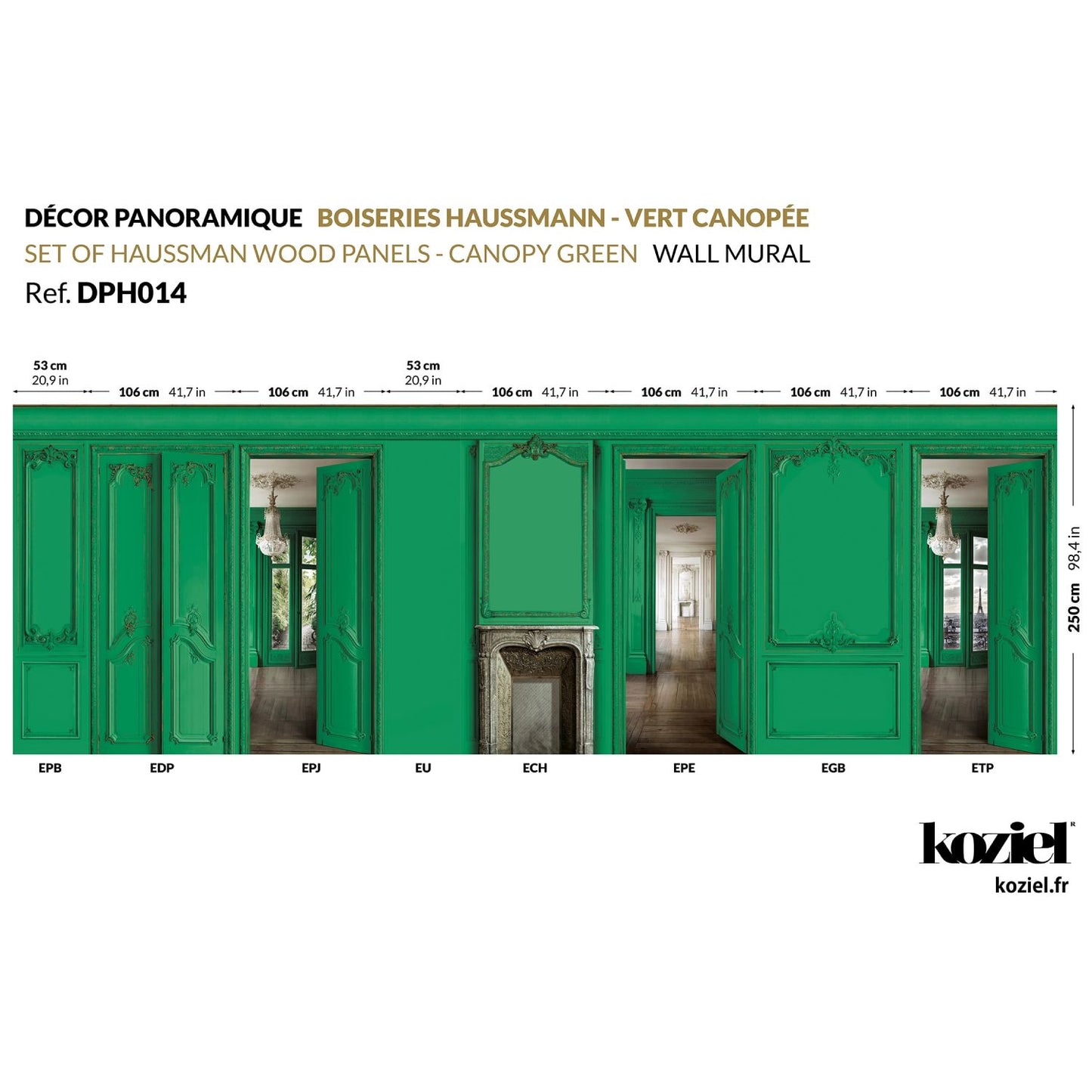 Set of Haussmann wood panels - Canopy green