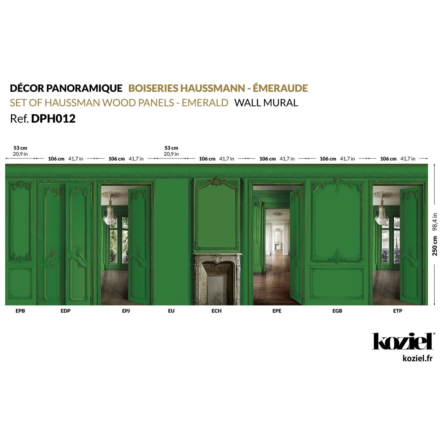 Set of Haussmann wood panels - Emerald