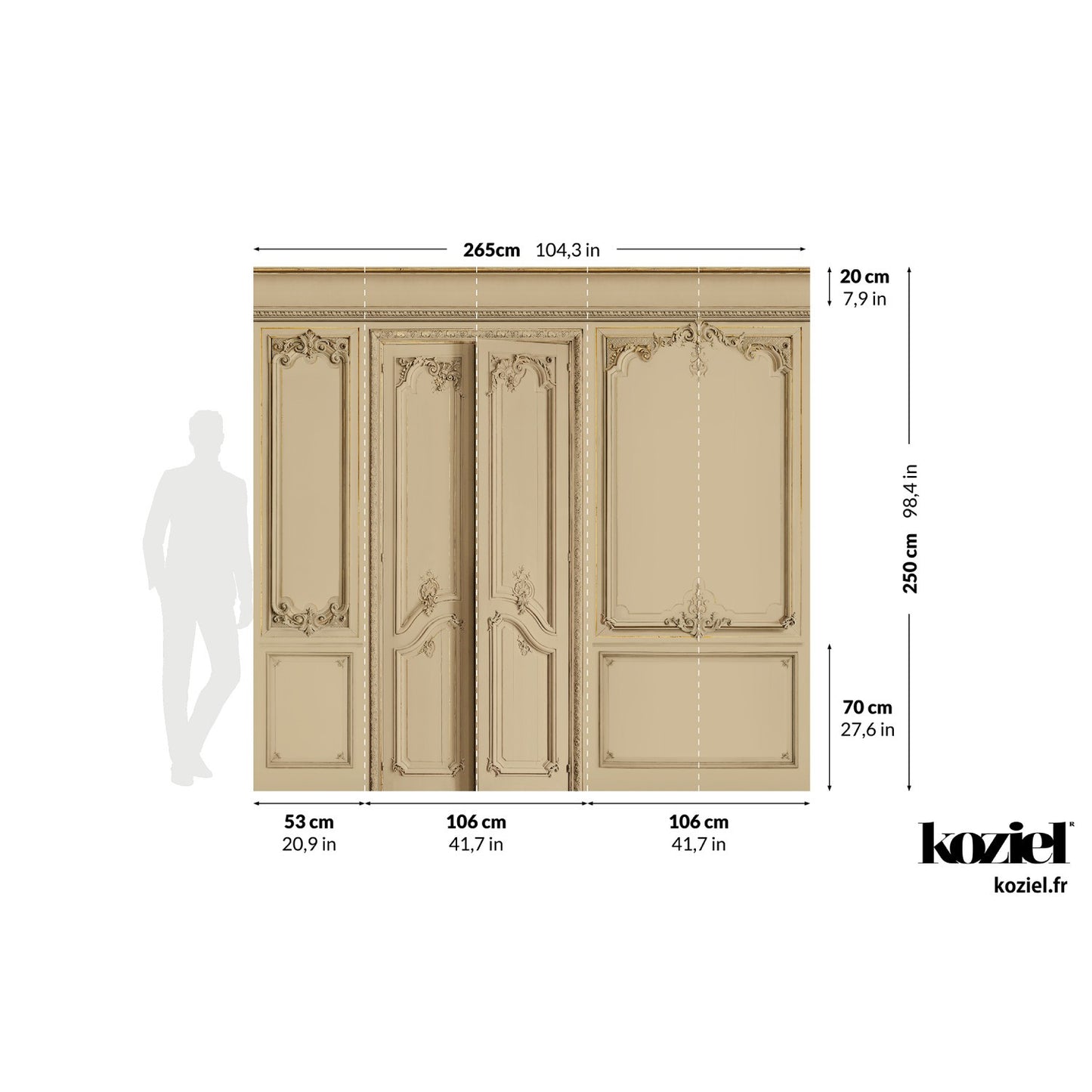 Set of Haussmann wood panels - Latte