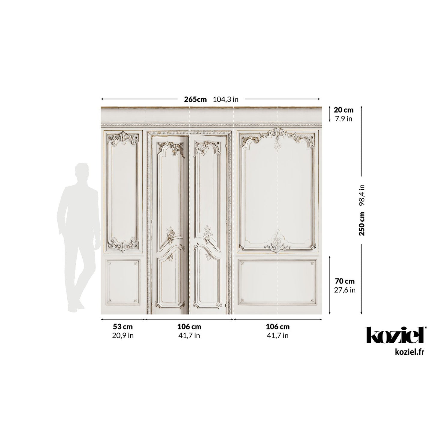 Set of Haussmann wood panels - porcelaine white