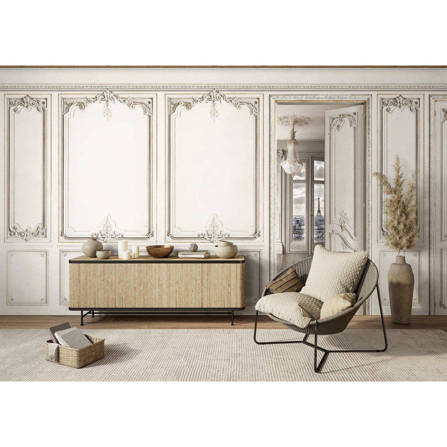 Set of Haussmann wood panels - porcelaine white