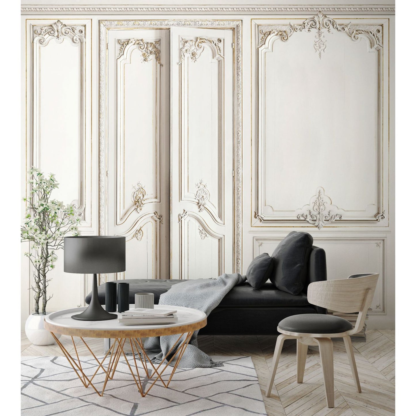 Set of Haussmann wood panels - porcelaine white