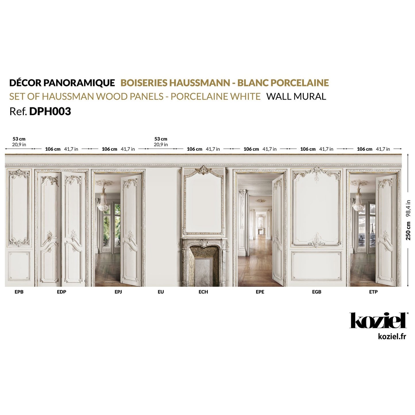 Set of Haussmann wood panels - porcelaine white