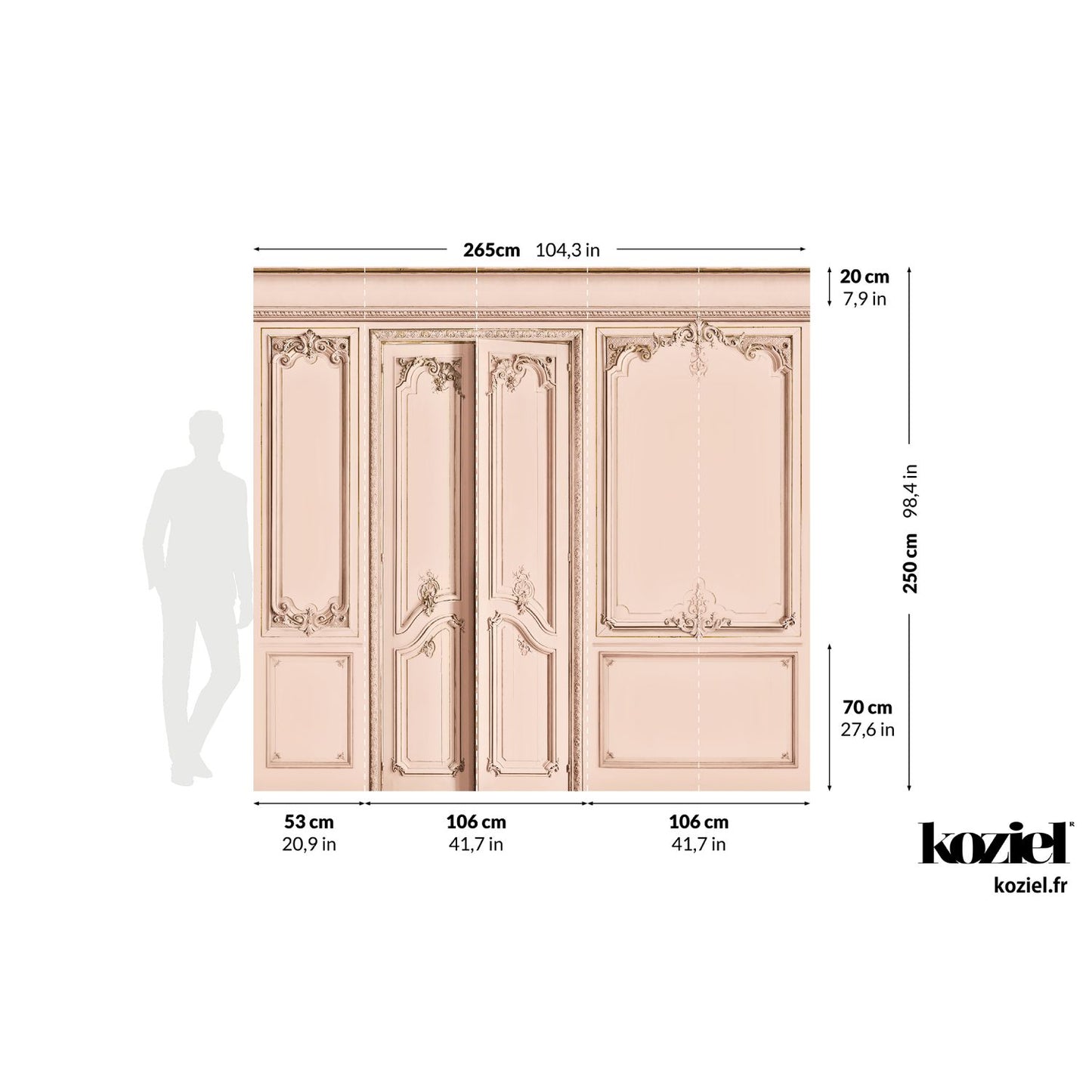 Set of Haussmann wood panels - Salmon Pink