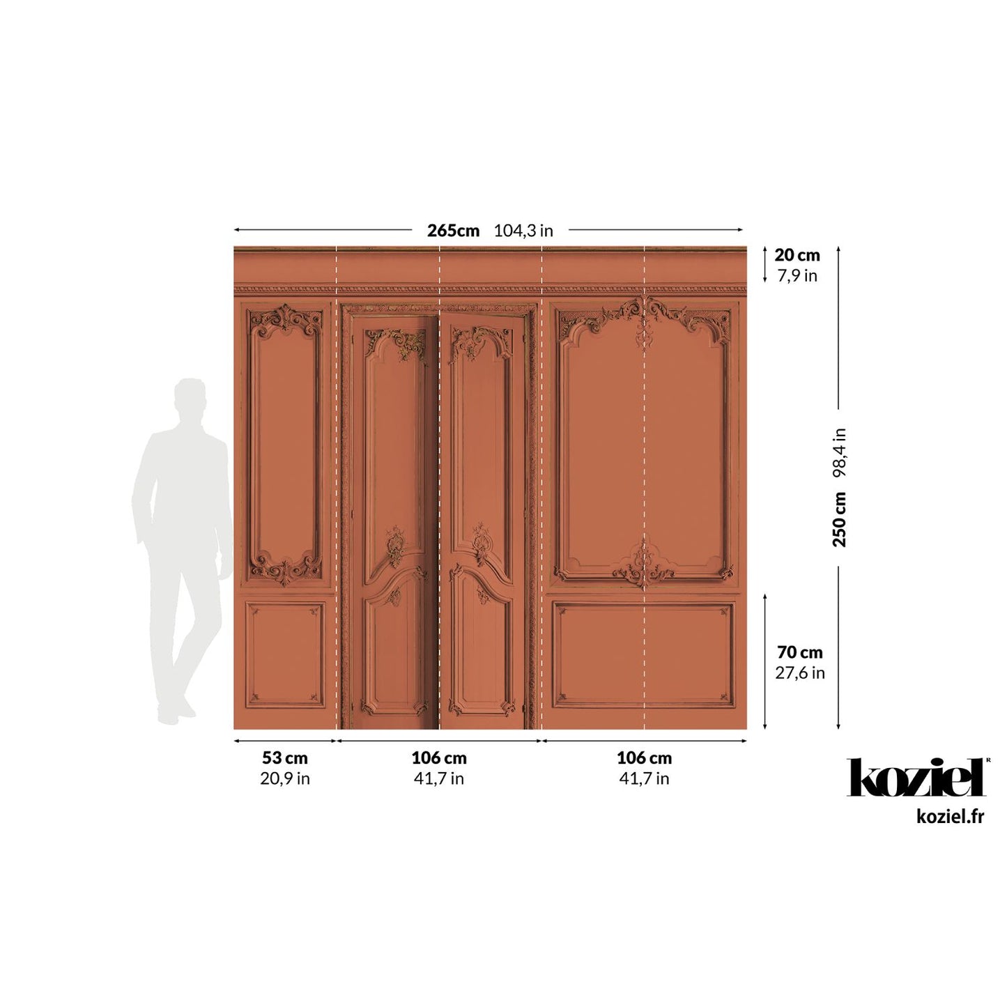 Set of Haussmann wood panels - Terracotta