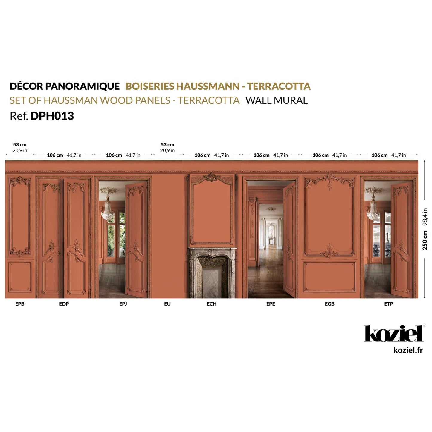 Set of Haussmann wood panels - Terracotta