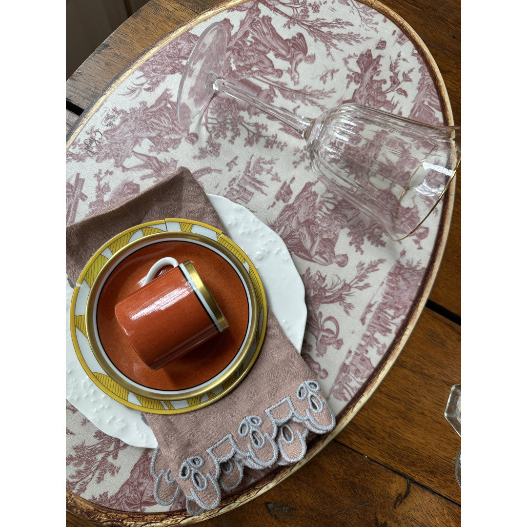 Toile de Jouy pattern round vinyl placemat - Red