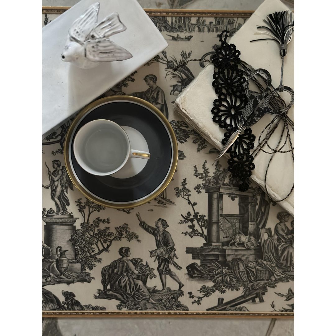 Toile de Jouy pattern vinyl placemat - Black