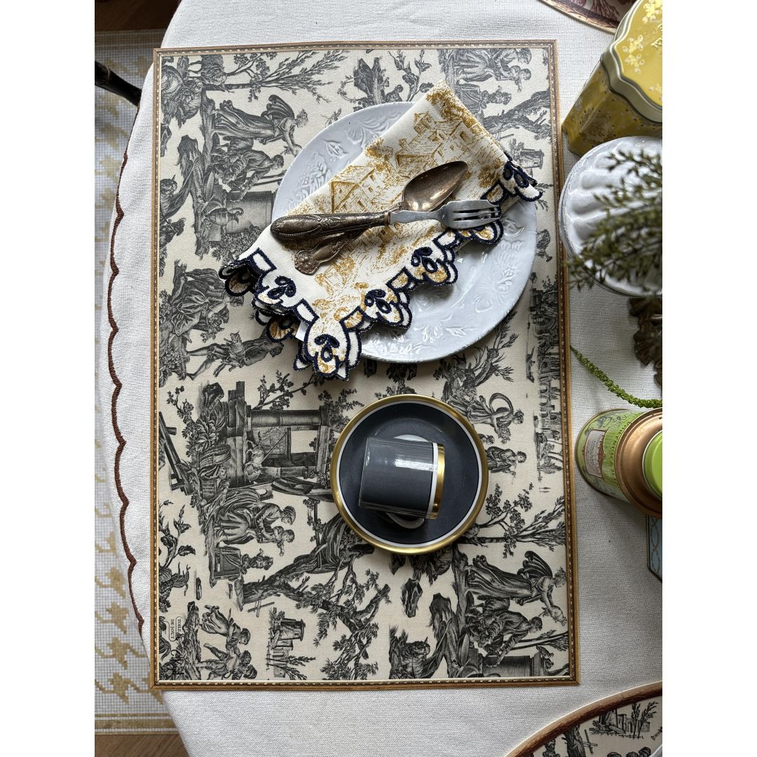 Toile de Jouy pattern vinyl placemat - Black