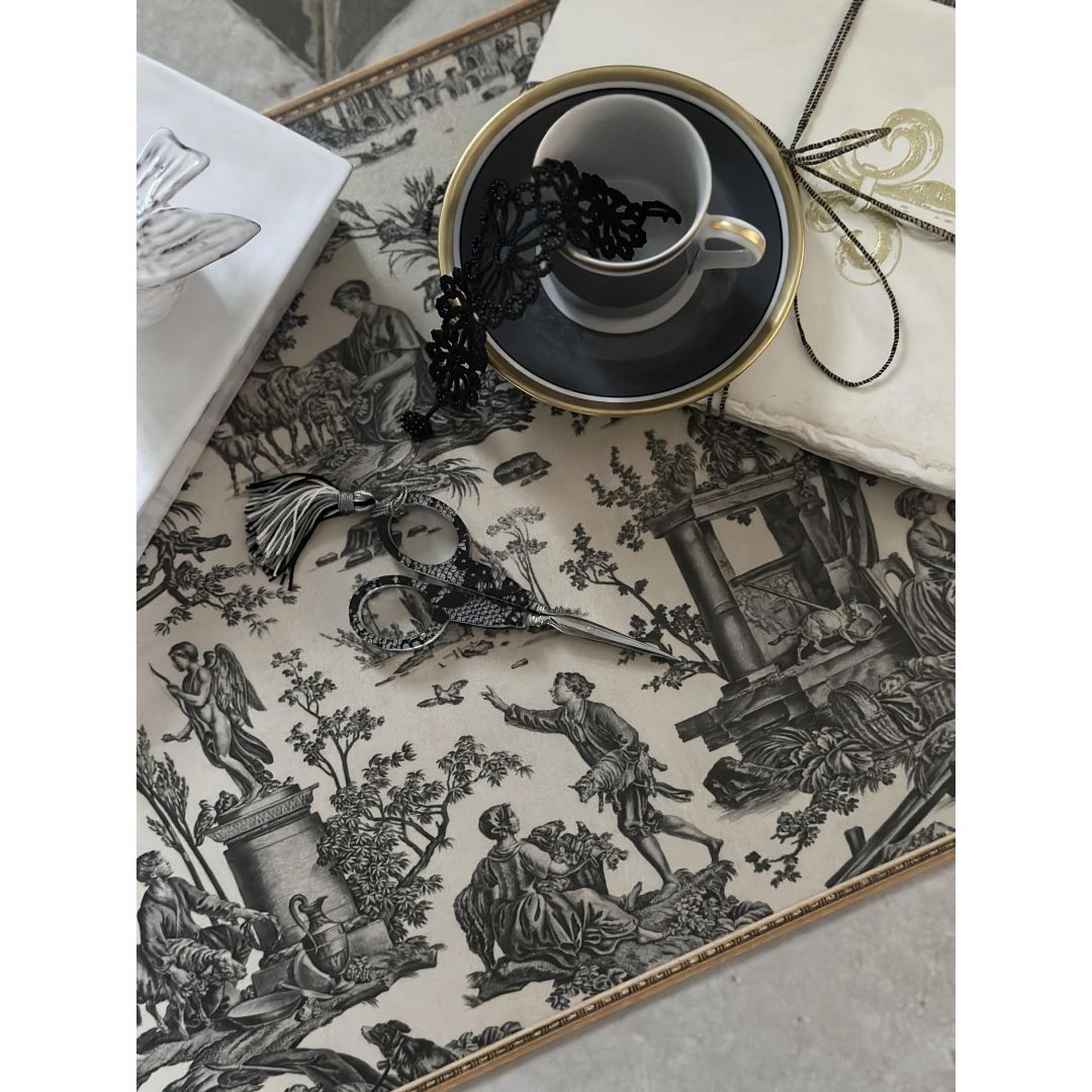 Toile de Jouy pattern vinyl placemat - Black