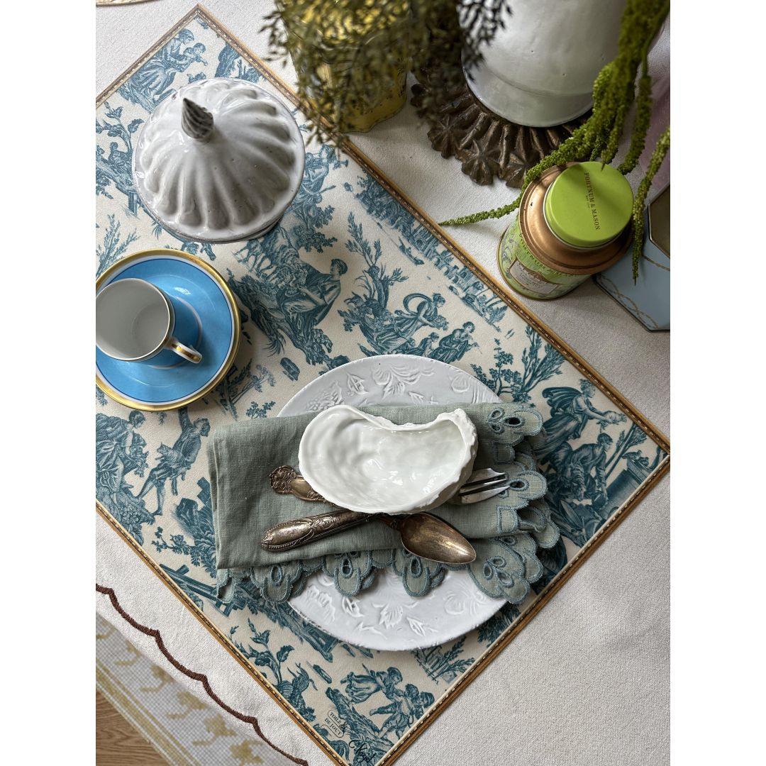 Toile de Jouy pattern vinyl placemat - Blue