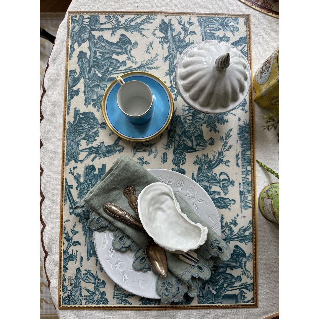 Toile de Jouy pattern vinyl placemat - Blue