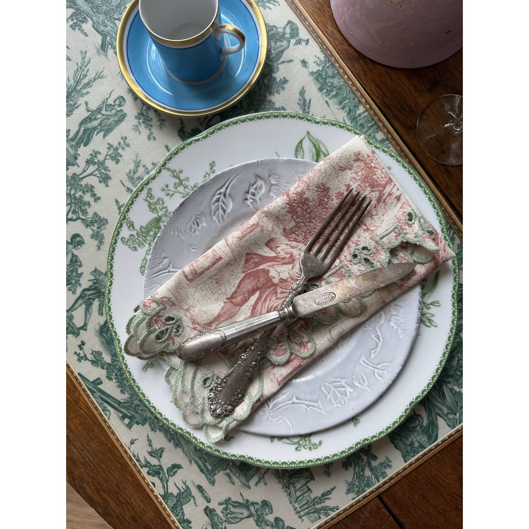 Toile de Jouy pattern vinyl placemat - Green