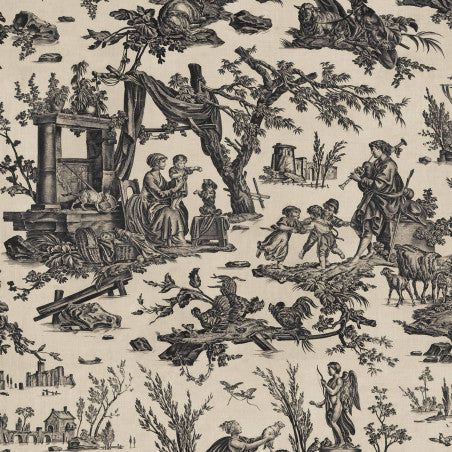 Toile de Jouy pattern wallpaper - Black