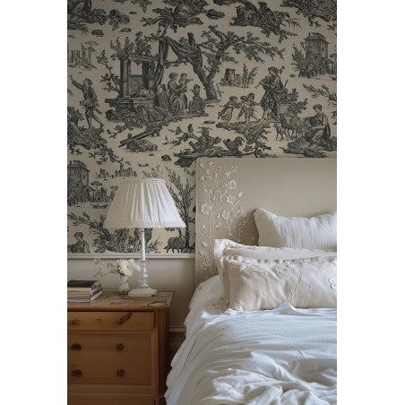 Toile de Jouy pattern wallpaper - Black