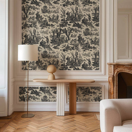 Toile de Jouy pattern wallpaper - Black