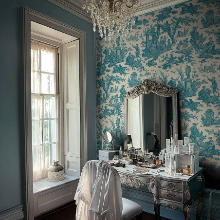 Toile de Jouy pattern wallpaper - Blue