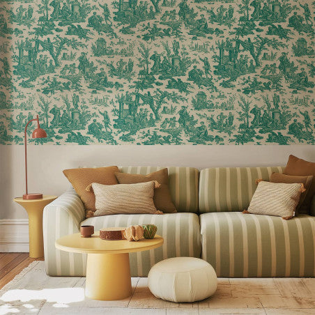 Toile de Jouy pattern wallpaper - Green