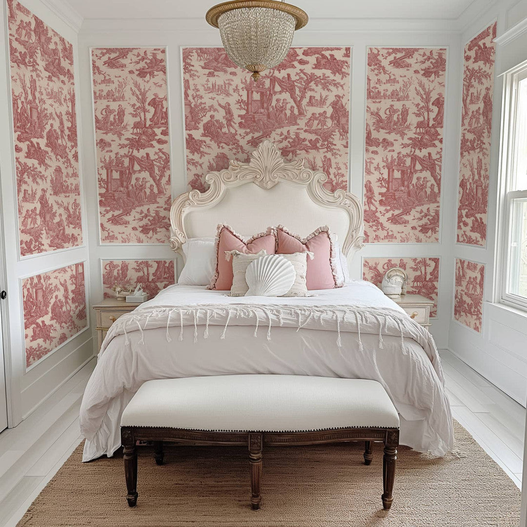 Toile de Jouy pattern wallpaper - Red