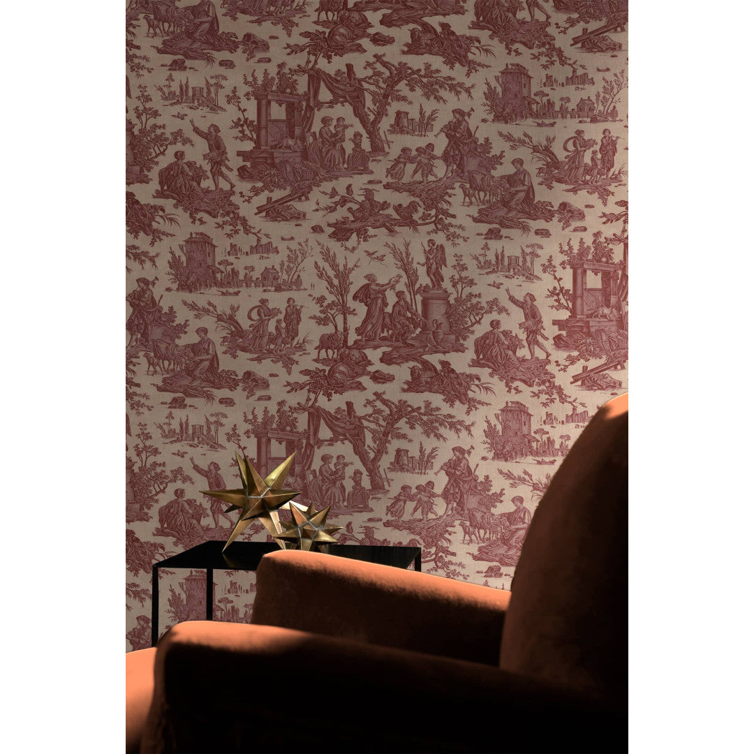 Toile de Jouy pattern wallpaper - Red