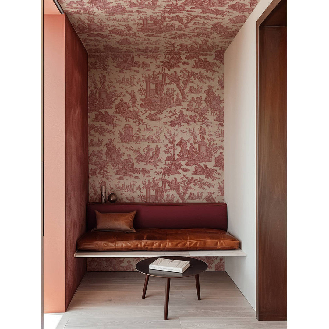 Toile de Jouy pattern wallpaper - Red