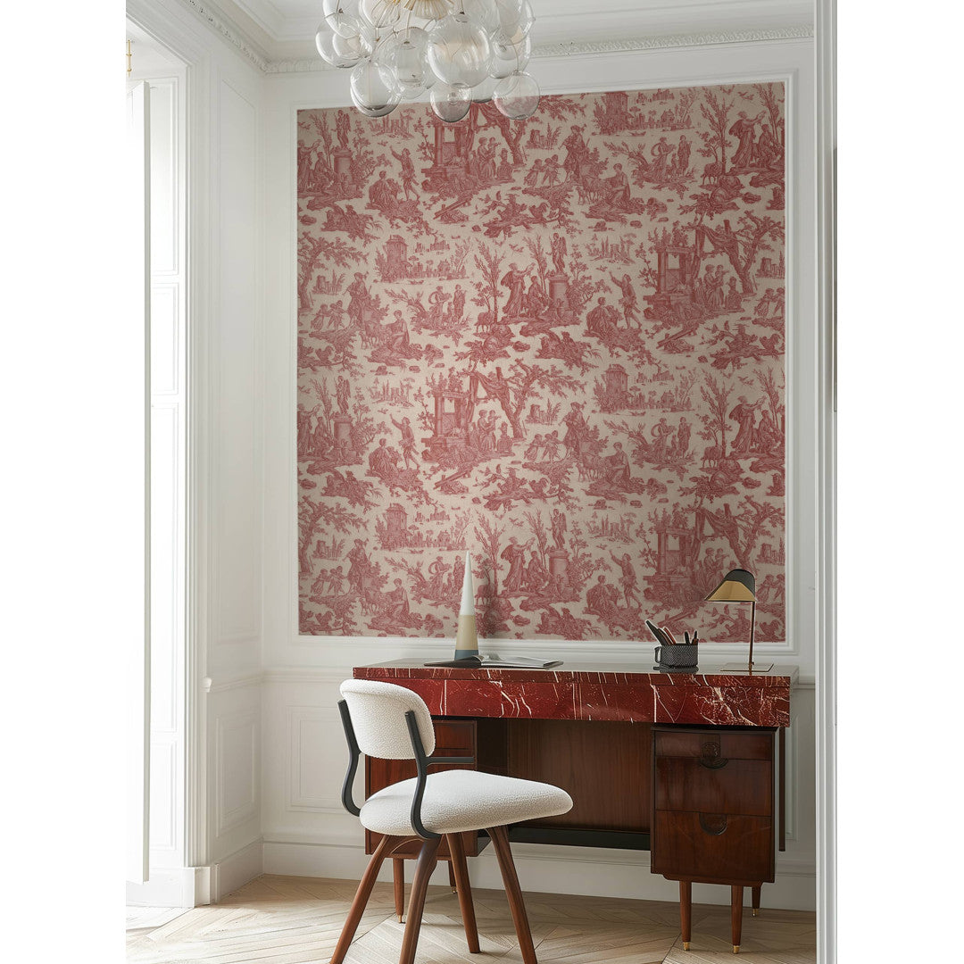 Toile de Jouy pattern wallpaper - Red